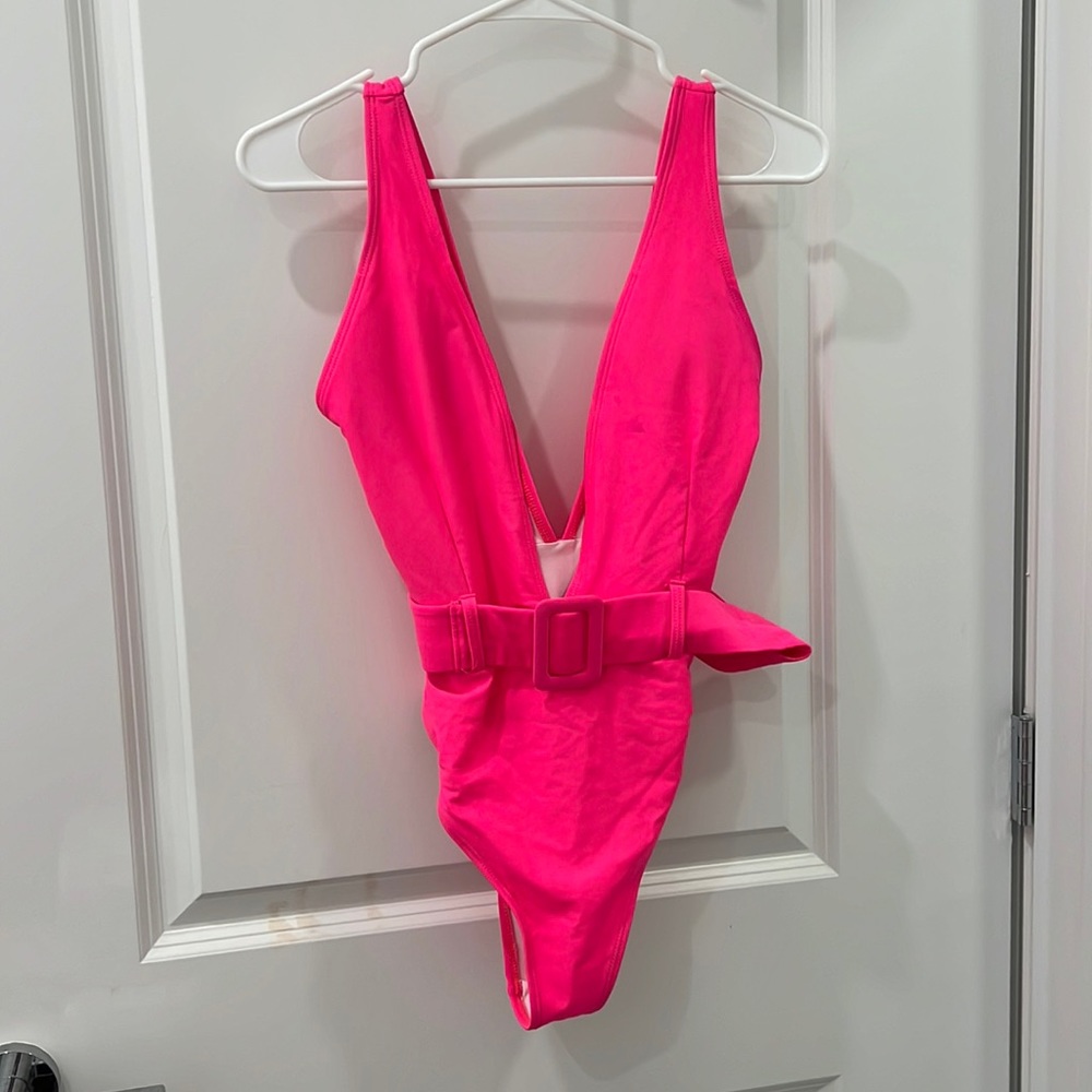Barbie pink LOW cut, high waisted swim suit.